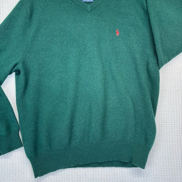 (2) Vtg Polo Ralph Lauren Sweater XL Mens Green/Gray Lambs Wool Pull Over V Neck - Picture 5 of 15